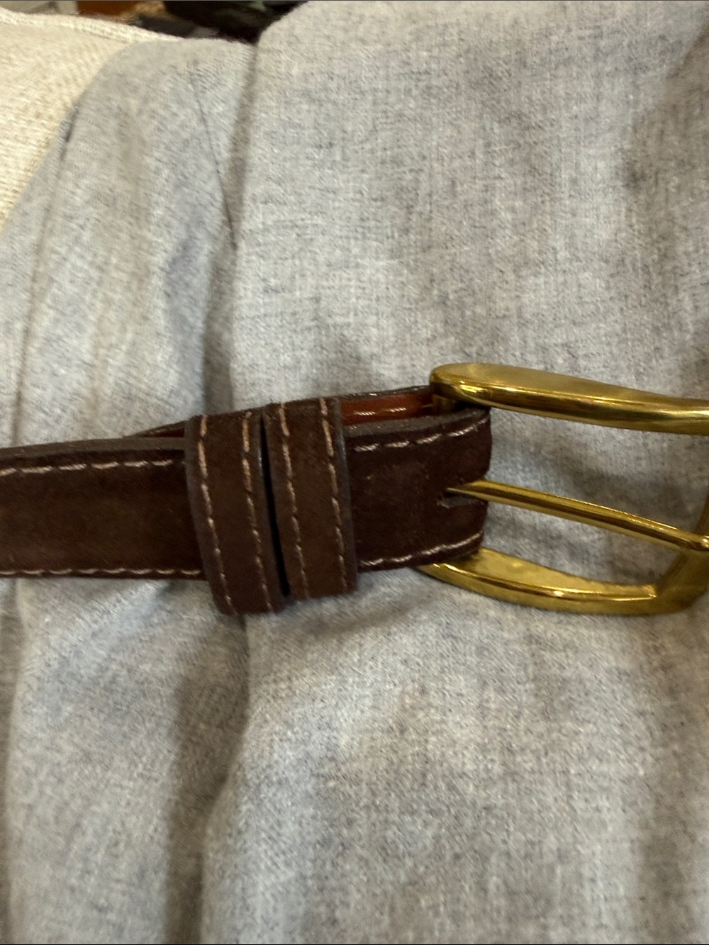 Men's Brown Suede Belt with Brass Buckle - Classic Casual